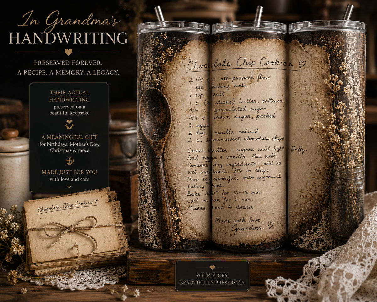 Custom Handwritten Recipe 20 oz Tumbler | Family Recipe Keepsake Gift