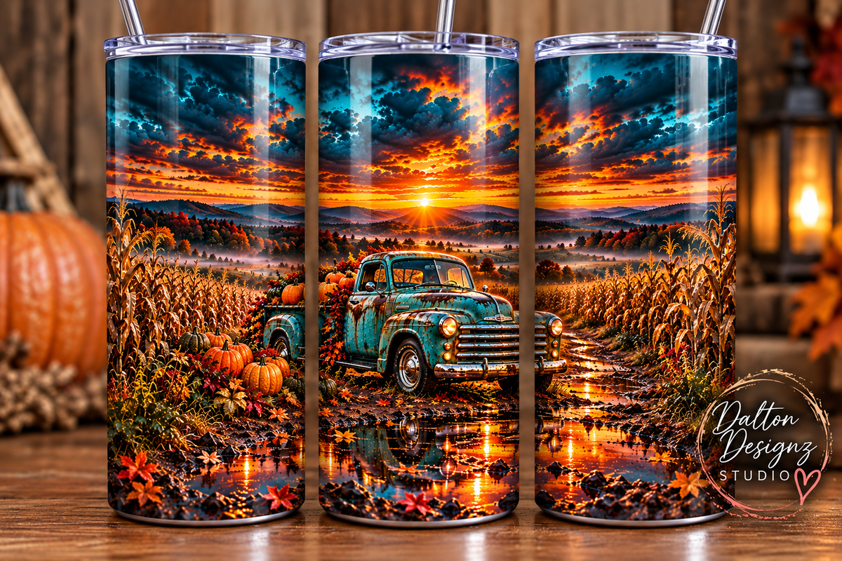 Rustic Autumn Sunset Vintage Truck Insulated Tumbler