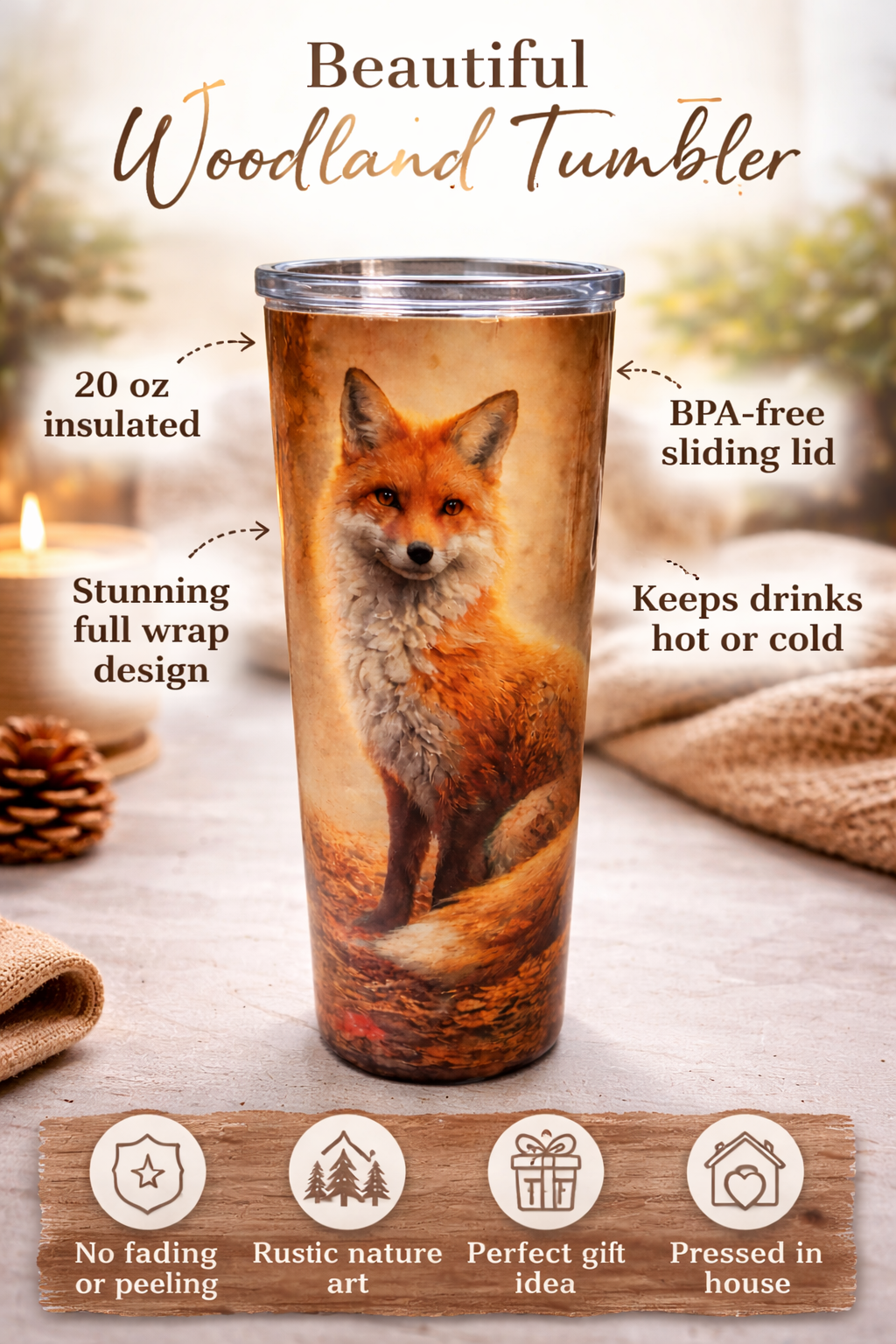 20 oz Fox sublimated tumbler