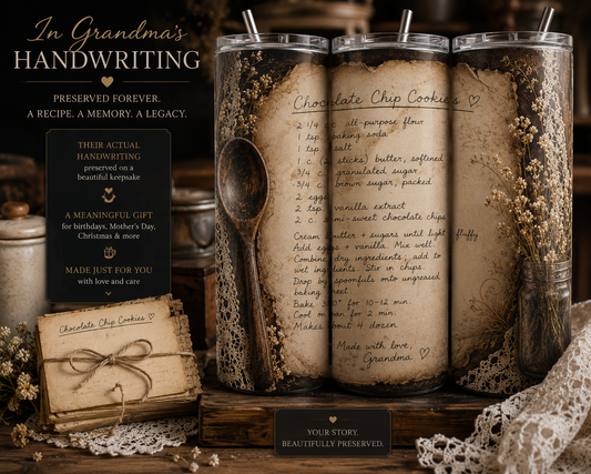 Custom Handwritten Recipe 20 oz Tumbler | Family Recipe Keepsake Gift