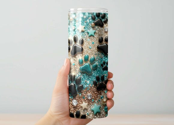 Dog Paw Print Tumbler, Bling Paw & Star Skinny Tumbler, Cute Pet Lover Gift Drinkware