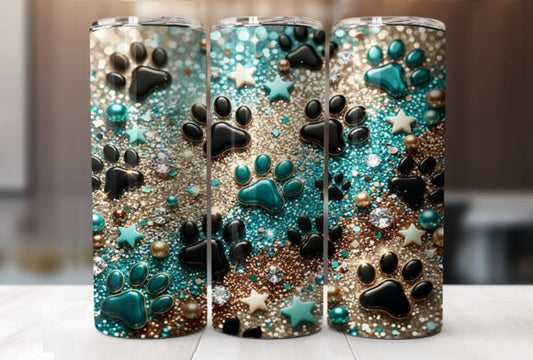 Dog Paw Print Tumbler, Bling Paw & Star Skinny Tumbler, Cute Pet Lover Gift Drinkware
