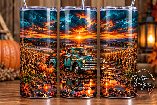 Rustic Autumn Sunset Vintage Truck Insulated Tumbler
