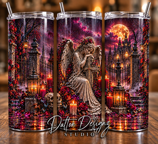 Gothic Weeping Angel & Crimson Roses Sublimated Tumbler