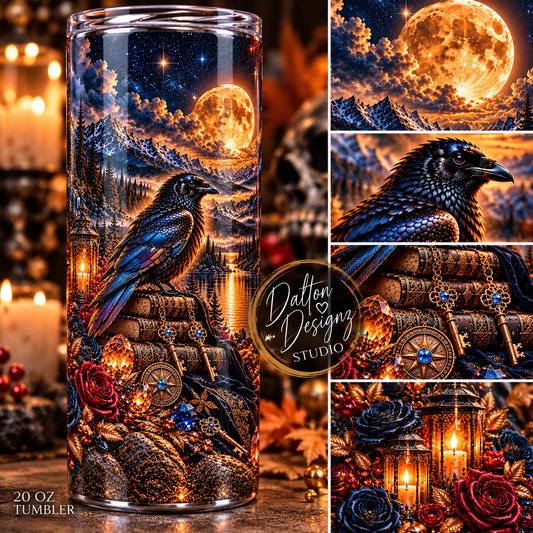 Rich): Mystic Raven & Full Moon Skinny Tumbler | Gothic Night Sky Stainless Steel Cup