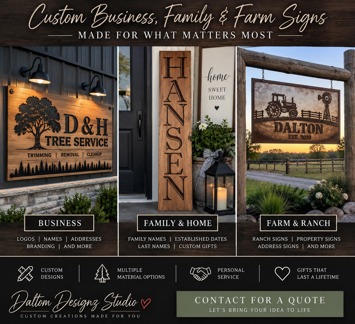 Custom business family and farm sign design examples