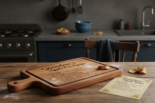 Grandma's apple pie recipe board with laser engraving