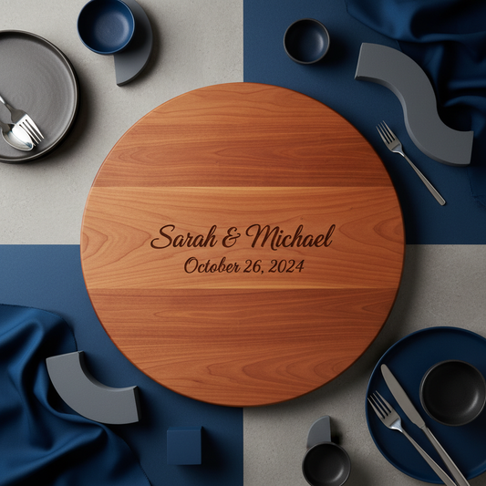 Large round cherry wood charcuterie board